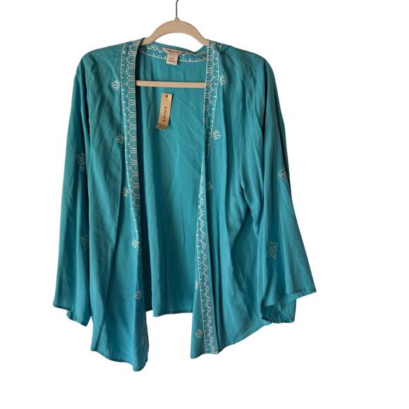 Ariat Misty Kimono Maui Blue Open Front Embroidered Cardigan S/P NWT - Picture 1 of 10